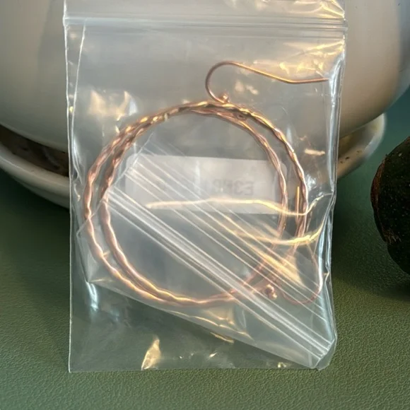 Gold colored hanging hoop earrings - Picture 2 of 6